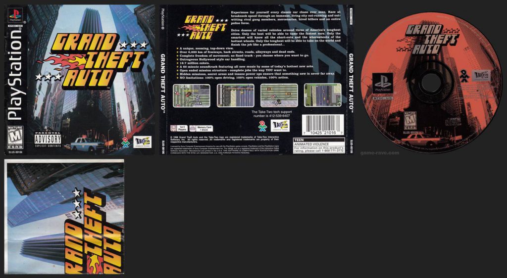 PSX PlayStation Grand Theft Auto Black Label Retail Release Teen ESRB Typo