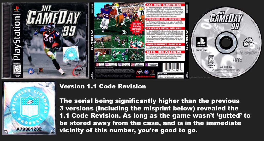 PSX NFL GameDay 99 Code Revision 1.1 Variant