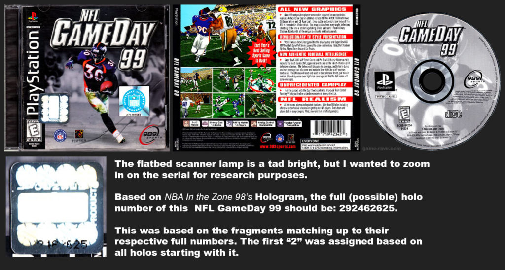 PSX NFL GameDay 99 NBA Hologram Misprint Version 1