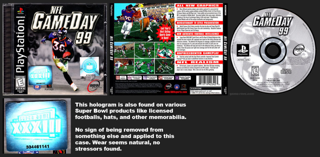 PlayStation PSX NFL GameDay 99 Super Bowl XXXIII Hologram Variant