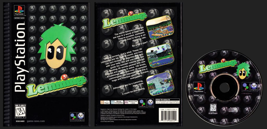 PSX PlayStation Lemmings 3D 3D Lemmings Black Label Plastic Ridged Long Box Retail Release