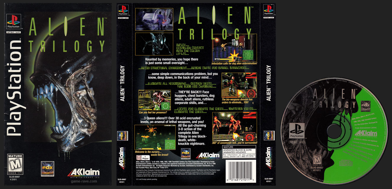 PSX PlayStation Alien Trilogy Clear Long Box Release