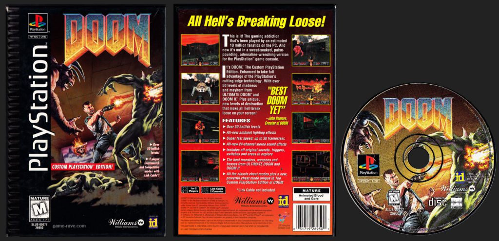 PSX PlayStation Doom Flat Cardboard Long Box Release Black Label Retail Release