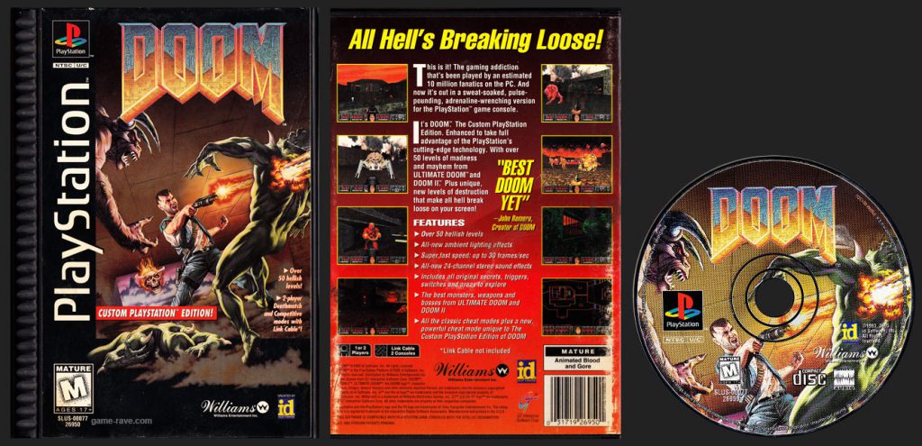 PSX PlayStation Doom Plastic Ridged Long Box Black Label Retail Release