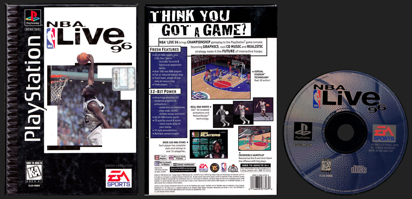 PSX PlayStation NBA Live 96 Black Label Flat Cardboard Long Box Retail Release