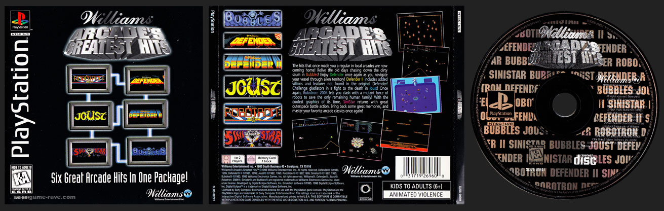 PSX PlayStation Williams Arcade's Greatest Hits