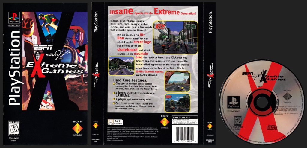 PSX PlayStation ESPN ESPN 2 Extreme Games Clear Plastic Long Box Black Label Retail Release