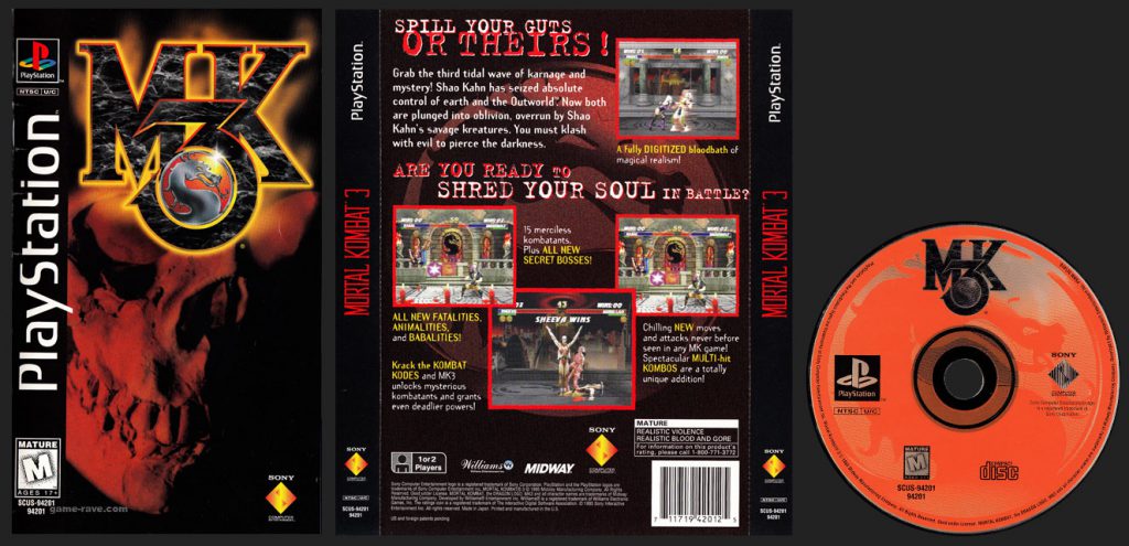 PSX PlayStation Mortal Kombat 3 Black Label Clear Case Long Box Retail Release