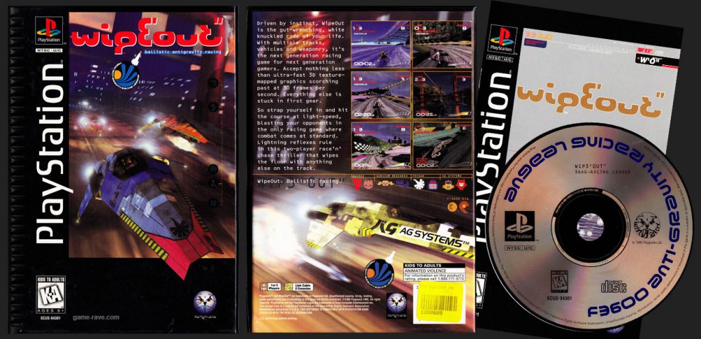 PSX PlayStation Wipeout - Flat Long Box Americanized Cover - Manual unchanged