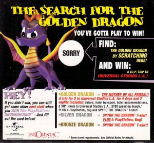 PSX PlayStation Spyro The Dragon Sweepstakes Scratch Off Card