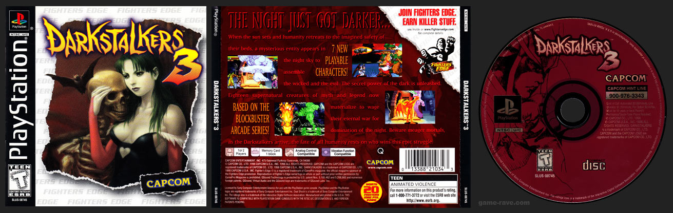 PSX PlayStation Darkstalkers 3 Fighters Edge Black Label Retail Release