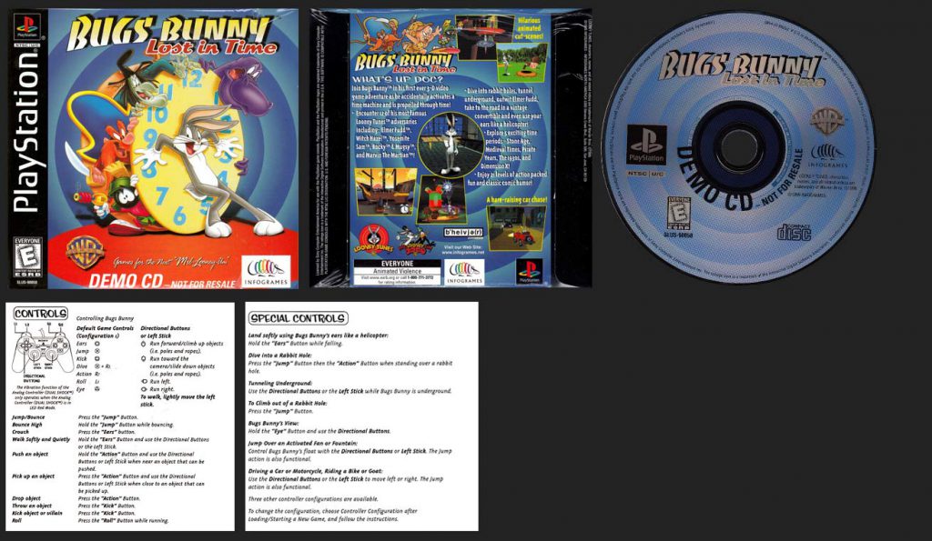 PSX PlayStation Bugs Bunny Lost in Time Demo Disc with Sleeve and Instruction Sheet