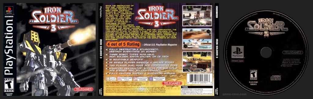 PSX PlayStation Iron Soldier 3 Black Label Telegames Retail Release
