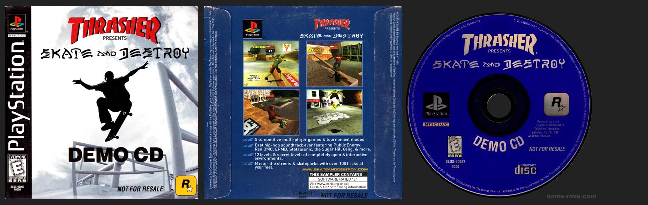 PSX PlayStation Thrasher Presents Skate and Destroy Demo CD