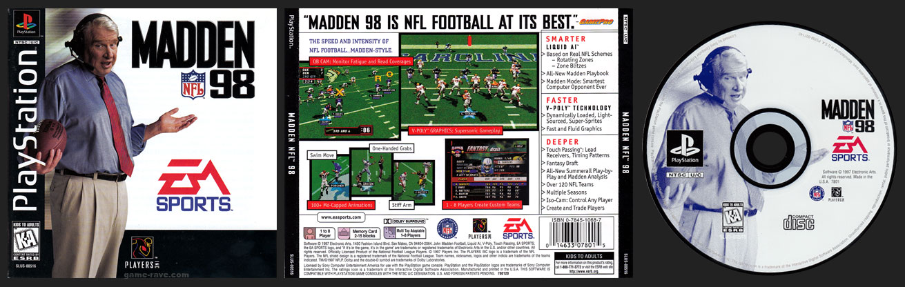 PSX PlayStation Madden NFL 98 Black Label Retail Release
