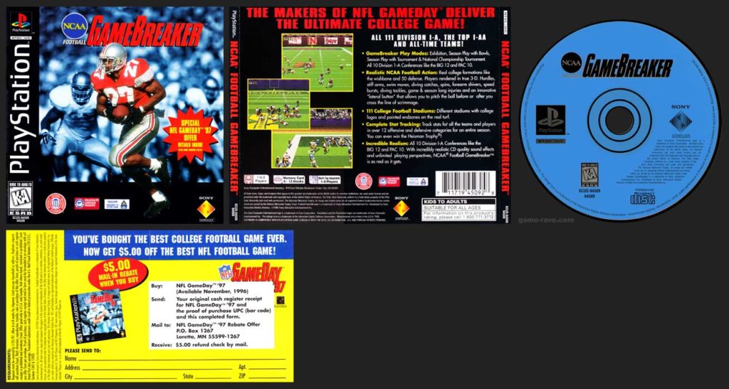 PSX PlayStation NCAA Football Gamebreaker Black Label with NFL Game Day Coupon Retail Release