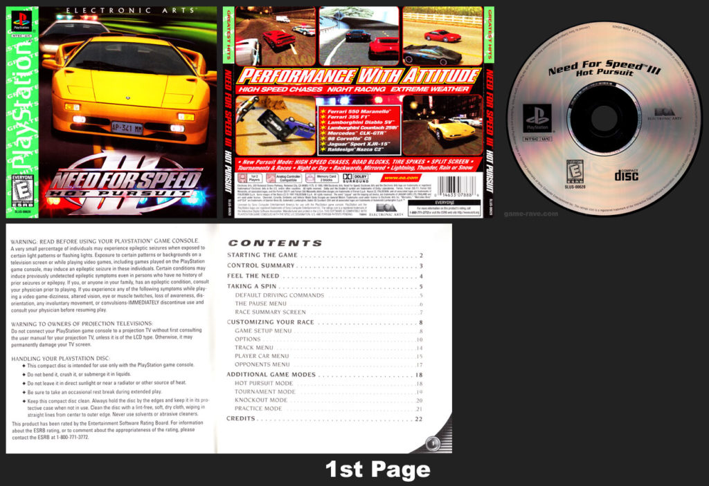 PSX PlayStation 25 Page Variant Greatest Hits variant Need For Speed III