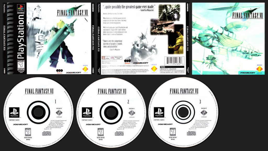 PSX PlayStation Final Fantasy VII Realistic Violence, 2-ring 3rd Disc hub variant release.