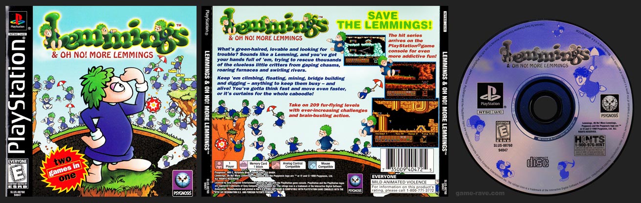 PSX PlayStation Lemmings & Oh No! More Lemmings Black Label Retail Release