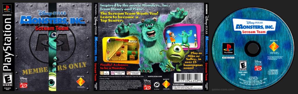 PSX PlayStation Disney Pixar Monster Inc Scream Team