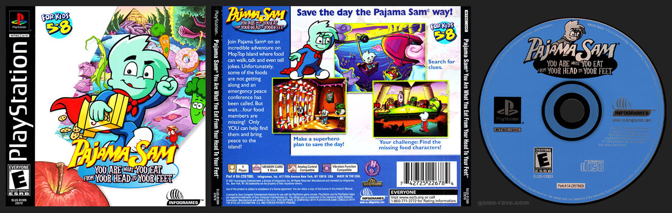 PSX PlayStation Pajama Sam: You Are What You Eat From Your Head to Your Feet