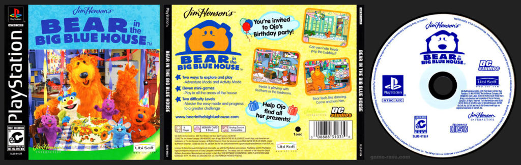 PSX PlayStation Jim Henson's Bear in the Big Blue House No Ring Hub Black Label Retail Release