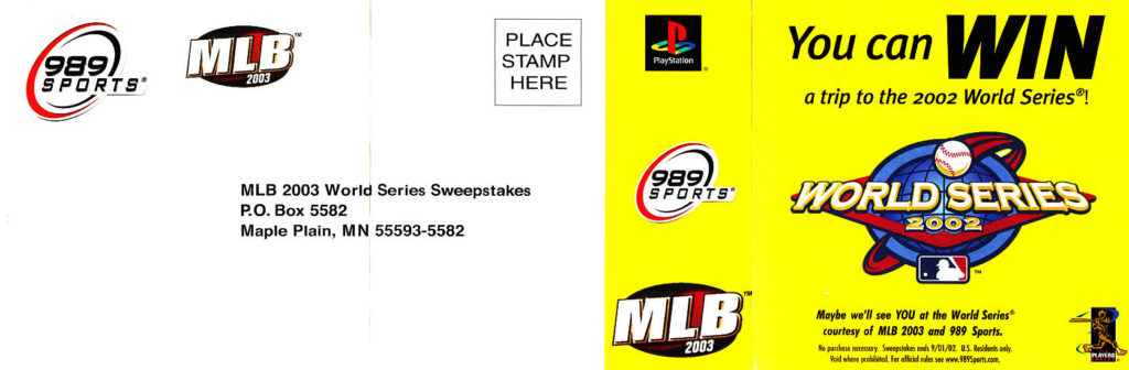 PlayStation PSX MLB 2003 Sweepstakes Card Side 2 Front Web