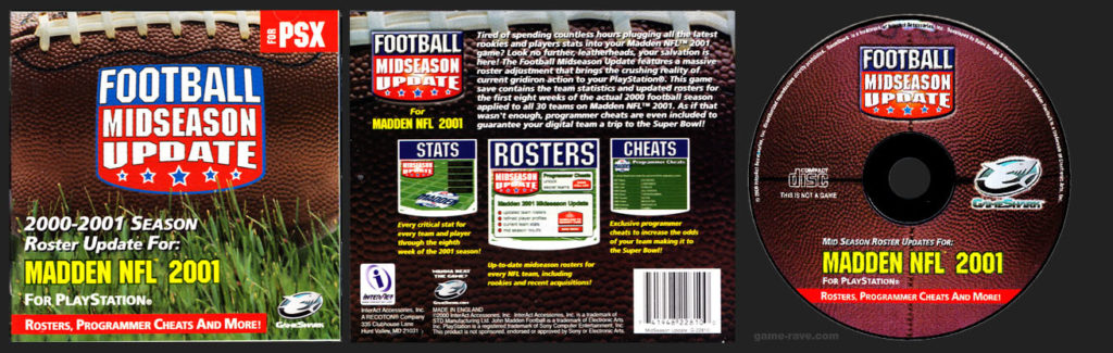 PSX PlayStation Football Season Update Disc for Madden NFL 2001 GameShark