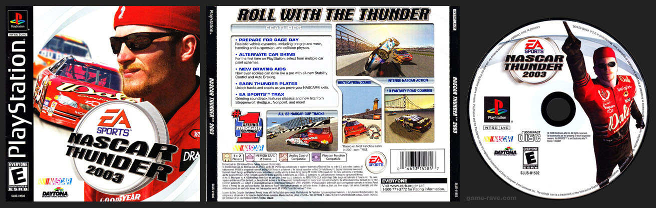 PlayStation PSX NASCAR Thunder 2003 No Hub Black Label Retail Release
