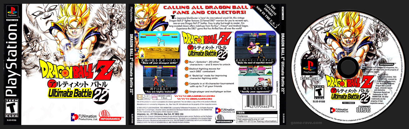 PlayStation PSX Dragonball Z Ultimate Battle 22 No Ring Hub Black Label Retail Release