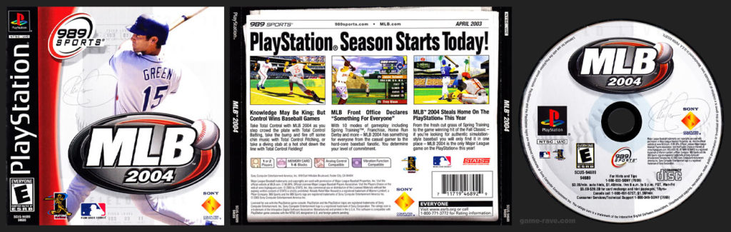PlayStation PSX MLB 2004 No Ring Hub Black Label Retail Release