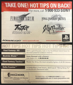 Squaresoft on PlayStation Tear Away Sheet Both Sides