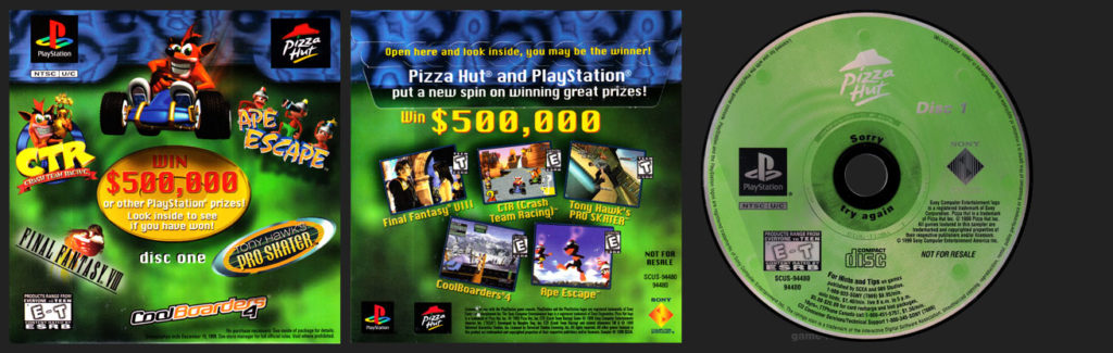 PSX PlayStation Pizza Hut Demo DIsc One No Ring Hub